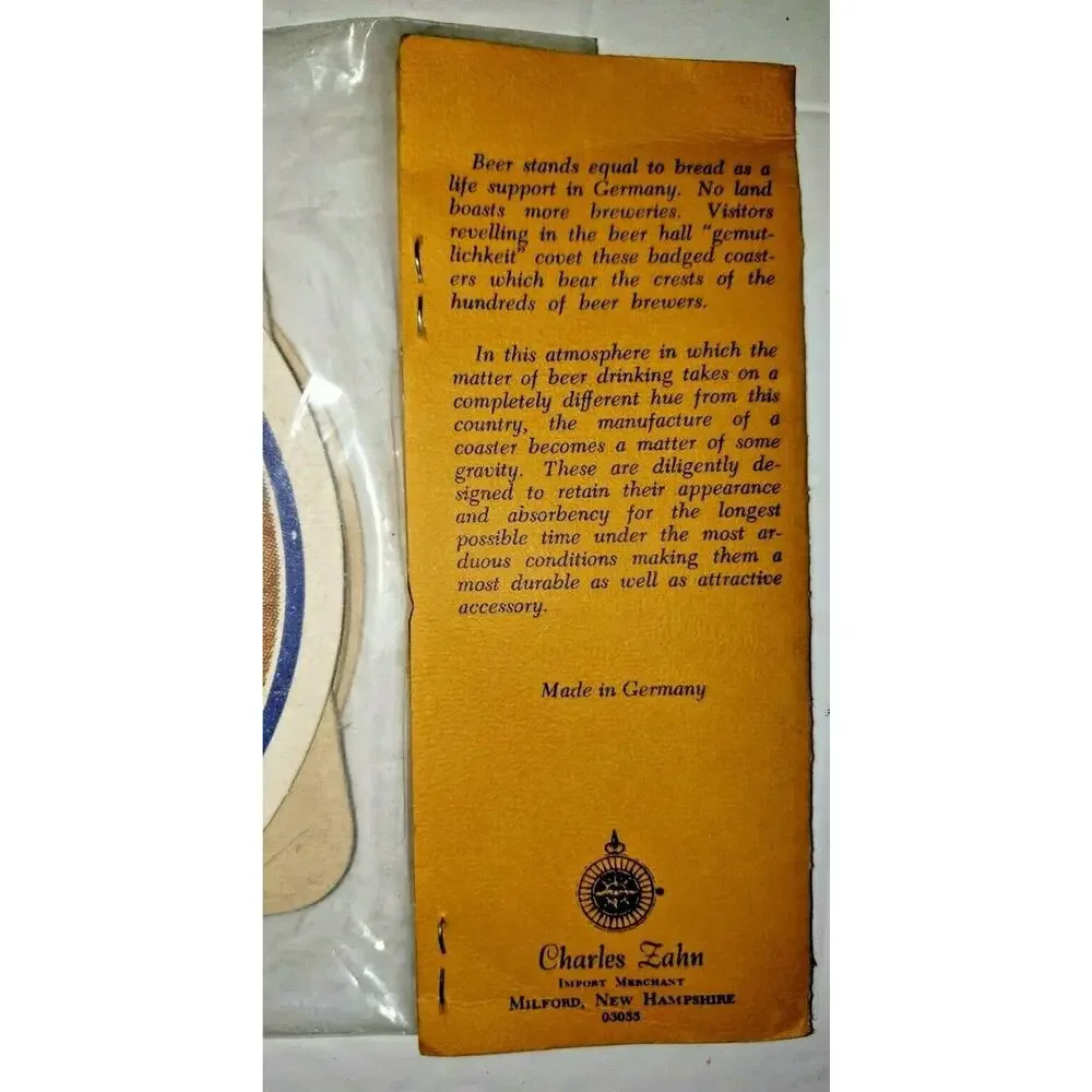 Vintage‎ Rare German Prosit Beer Coasters Sealed Bag of 12 Charles Zahn New U136